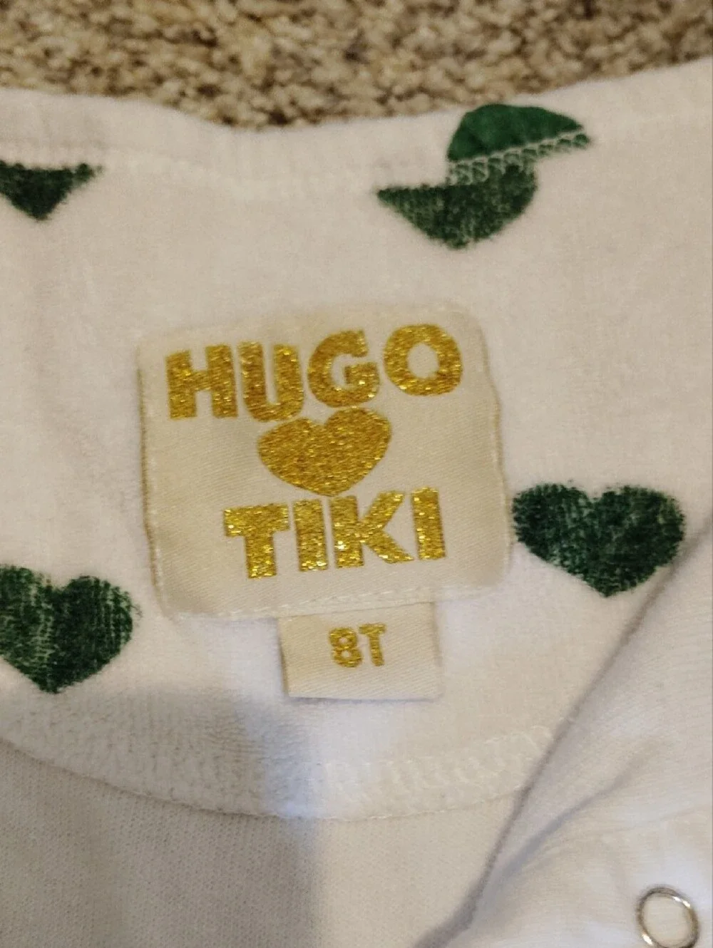 Kids White Sleeveless One-Piece Terry Romper with Green Heart Print